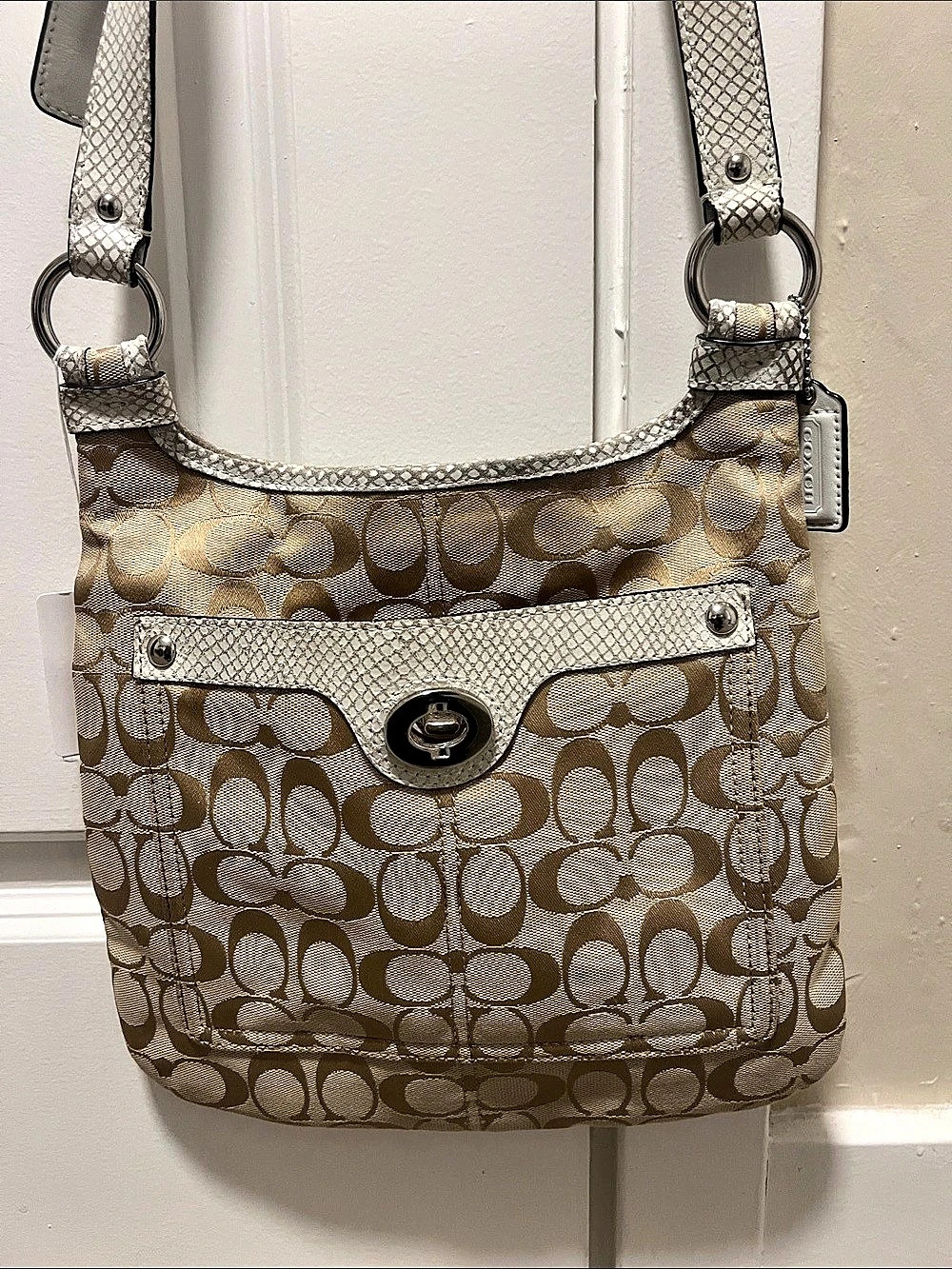 Coach Poppy Signature Optic C Swingpack Crossbody Bag Brown & Cream